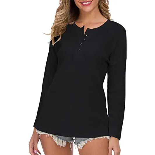 Women's Waffle Knit Tunic Tops Loose Long Sleeve