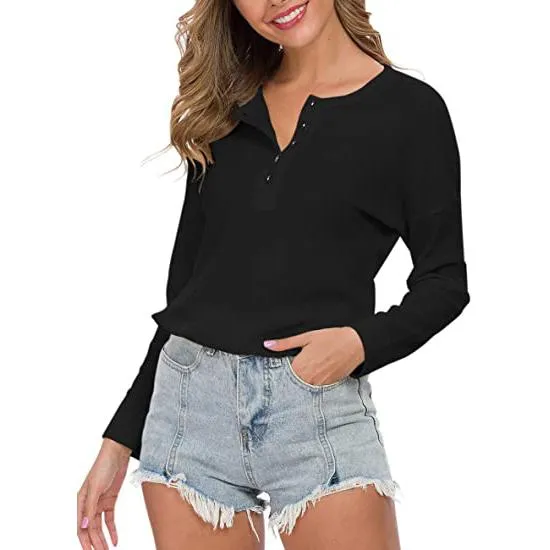 Women's Waffle Knit Tunic Tops Loose Long Sleeve